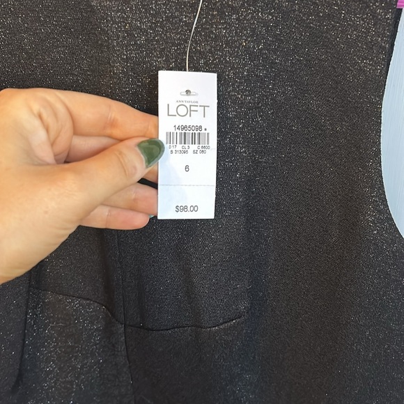 NWT LOFT Dress A Line Peekaboo Lace Back Party Black Silver Metallic - Picture 4 of 6